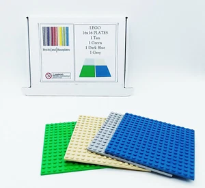 LEGO 4 x 16x16 Pin Platten - 1 x hellbraun 1 x grün 1 x dunkelblau 1 x grau - Bild 1 von 6