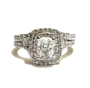 Anillo de compromiso de diamantes talla cojín GIA 14k oro blanco 2,01 quilates 6,2 g - Imagen 1 de 14