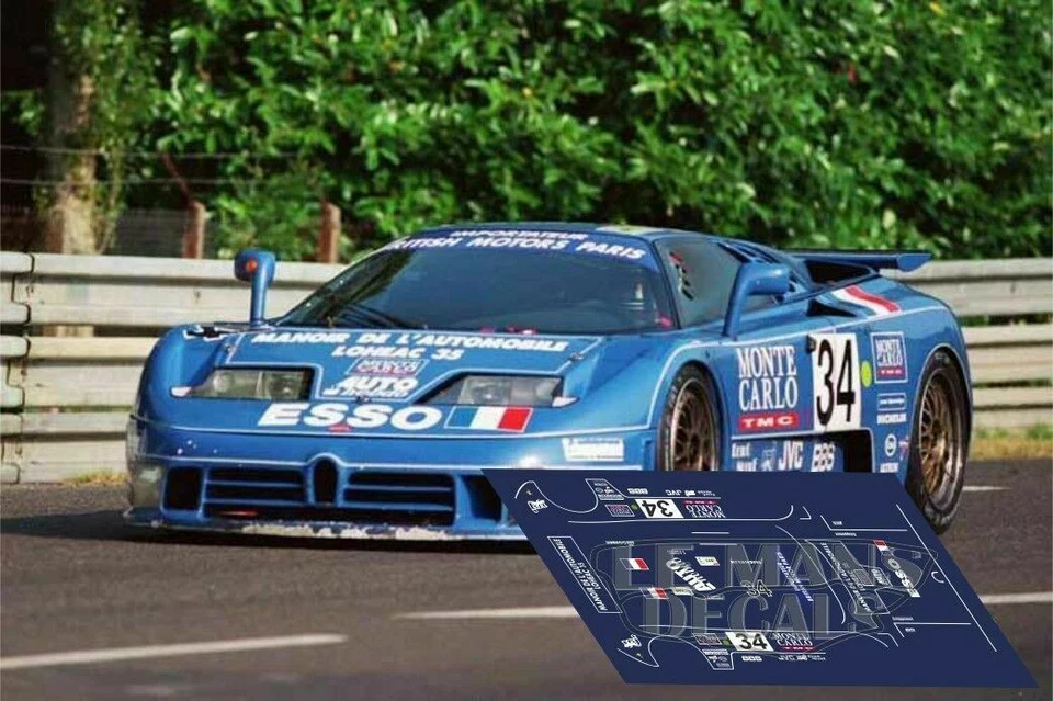 STICKERS LE MANS Décal Bugatti EB110 Le Mans 1994 34 1:32 1:43 1:24 1:18 fente décalcomanies
