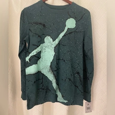 NWT Jordan Boys XL Green and Black Graphic Long Sleeve Shirt - Image 1 of 4