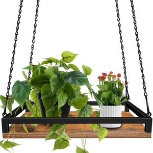 Plant Hanger Indoor, 16" Wooden Hanging Plant Holder with Metal Frame Large H... - Picture 1 of 6