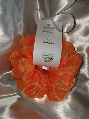 Scrunchies hechos a mano para mujer talla XL naranja doble malla nuevos Foto 1 de 2