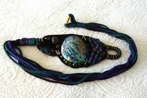 Vtg 70s 80s Signed Manett Macrame Abalone Studs Boho Hippie Beach Couture O/S - Picture 1 of 16