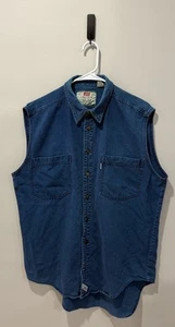Levi’s Denim Vest Men’s Large Blue Metal Button Trucker Vest Biker Faded - Picture 1 of 3