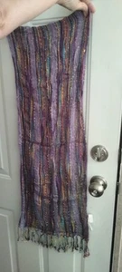 OS Purple & multi-colored scarf with silver & copper sparkly threads woven in - Picture 1 of 1
