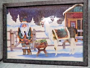 ARTE NATALIZIA VINTAGE 1998 BABBO NATALE E IL SUO LAMA Mari Anne Figgins incorniciata 11x17 - Foto 1 di 6