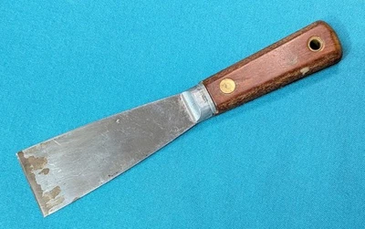 Vintage Red Devil #4103  1-1/2" STIFF Putty Knife Hardwood Scales Hanger Hole - Image 1 of 4