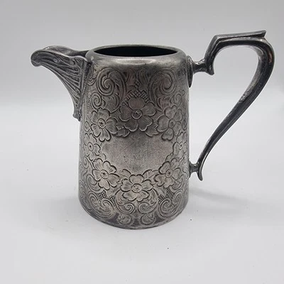 Antique JH Potter Sheffield Silver Plate Creamer Jug 11cm Tall Floral Design — 第 1/4 张图片