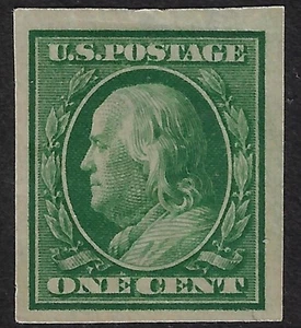 US Scott 343 MLH, 1c Green Franklin imperf. Nice margins. VF. CV $5.50 + (a7376 - Picture 1 of 3