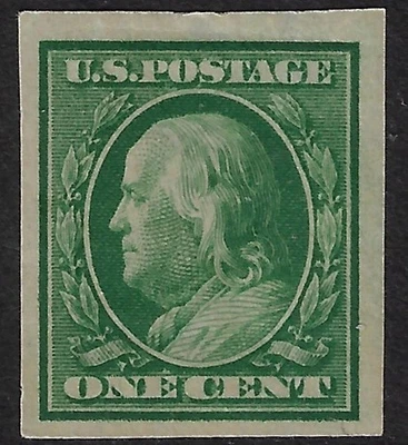 US Scott 343 MLH, 1c Green Franklin imperf. Nice margins. VF. CV $5.50 + (a7376 - Image 1 of 3