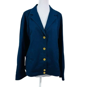 Lauren Ralph Lauren Jacket 18W Navy Blue Canvas Stretch Gold Button Nautical - Picture 1 of 11