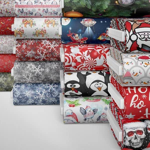 100% Cotton Christmas Xmas Crafty Prints Children Craft Fabric | 140cm Wide | FQ - Picture 1 of 127