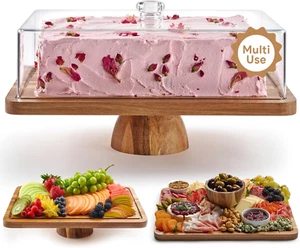 Acacia Wood Cake Stand with Lid - Rectangular Cake Holder, 2-In-1 Dessert Table - Picture 1 of 6