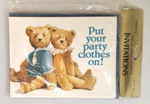 Vintage 8 Teddy Bear Party Invitations Note Cards C.R. Gibson Sealed New - Picture 1 of 5