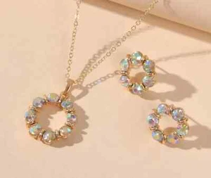 Juego de 3 collar y pendientes de diamantes de imitación de cristal irdescente tono dorado - Imagen 1 de 4
