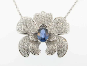 2.40ct Round Diamond 14k Solid White Gold Blue Sapphire Pendant with chain - Picture 1 of 4