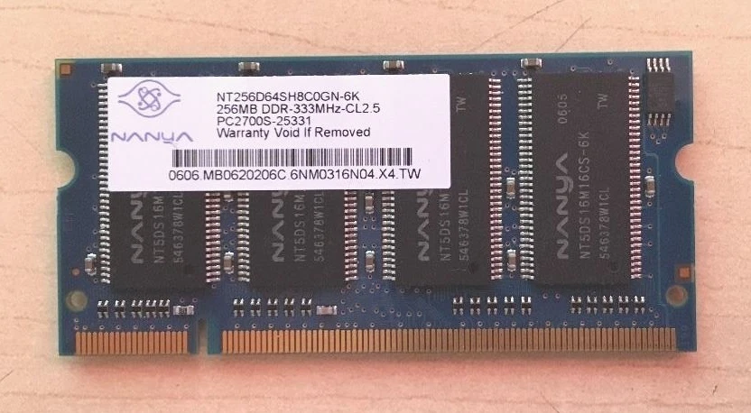 Nanya 256mb DDR-333MHZ-CL2.5 PC2700S-25330 SoDimm Ram - Image 1 of 1
