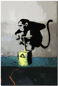 BANKSY STREET ART CANVAS PRINT Monkey TNT detonator 16"X 12" stencil #1 - Picture 1 of 1