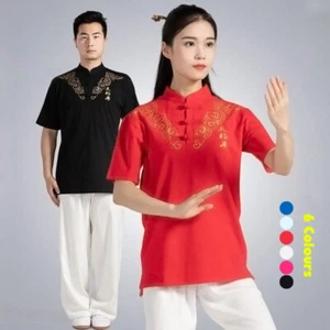 Chinese Kung Fu Tai Chi T-Shirt Shirts Tops Martial Arts Wushu Training Clothes - Picture 1 of 15