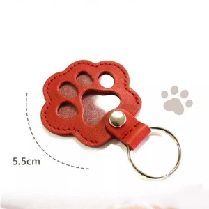 Leather Memorial Pet Hair Storage Bag Cat Paw Print Shaped Card Holder Keych-jz - Picture 1 of 17