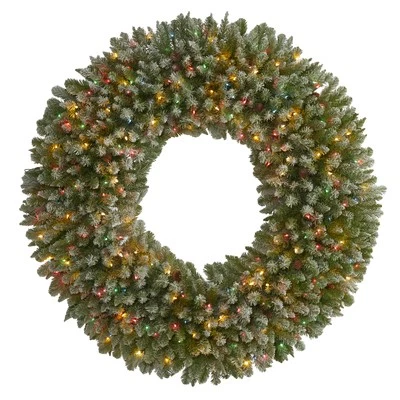 Nearly Natural 5ft. Giant Flocked Artificial Christmas Wreath with 280 Multicolo - Image 1 of 4