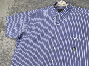 Chaps Ralph Lauren Shirt Mens Large Blue White Striped Crest Oxford Button Up - Picture 1 of 14