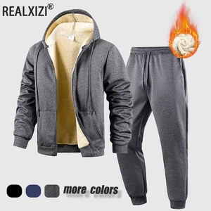 Herren Trainingsanzug 2-teilig Warm Plüsch Winter Hoodie Sportjacke Hose - Bild 1 von 9