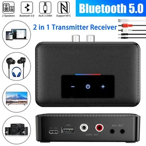 Bluetooth 5.0 Transmitter Receiver Wireless 3.5mm AUX NFC To 2 RCA Audio Adapter - Afbeelding 1 van 10
