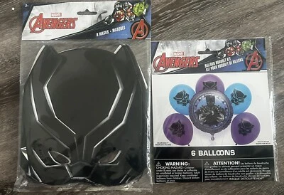 Unopened! Marvel Avengers Black Panther Party Set-Pack of 8 Masks & 8 Balloons! - Image 1 of 4