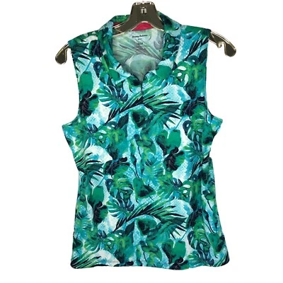 Tommy Bahama Golf Womens Palm Leaf Print Sleeveless Collared 1/4 Zip Shirt M - Image 1 of 4