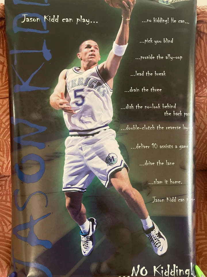 Джейсон Кидд винтажный плакат 1996 «No Kidding» Costacos оригинальный Mavs - Изображение 1 из 1