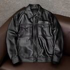 Mens Lapel Short Zipper PU Leather Jacket with Thick Cotton Biker Jacket Outwear