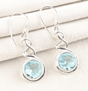 Sky Blue Topaz Gemstone 925 Sterling Silver Handmade Jewelry Earrings 1.67" - Picture 1 of 6