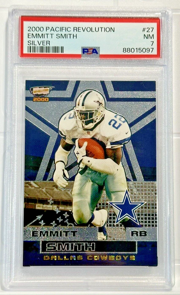 2000 Pacific Revolution Emmitt Smith #27 SILVER 45/80 COWBOYS PSA 7 POP 2 LC6 - Image 1 of 4