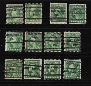 IN Precancels: Fort Wayne L-2 E (Doubles); Study Group of 12 Wash/Franklins - Imagen 1 de 1