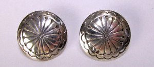 Sterling Silver Concho Earrings Round Pierced Western