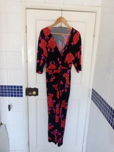 Kim & Co Jumpsuit Playsuit 3/4 Sleeve Floral Regular Black/Red pink Multi Size L - Picture 1 of 10