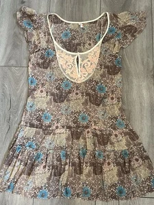 Vestido Free People Multicolor Floral Bordado Transparente Gorra Manga Acampanada Talla 4 - Imagen 1 de 11