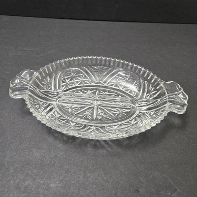 Vintage Anchor Hocking Clear Oval Divided Relish Dish Star Cut Design - Image 1 of 4