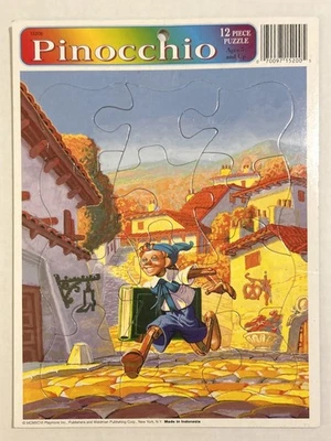 Bandeja de rompecabezas vintage 1996 Pinocho marco dorado niños juguete 8"x11" fábula de Disney Foto 1 de 4