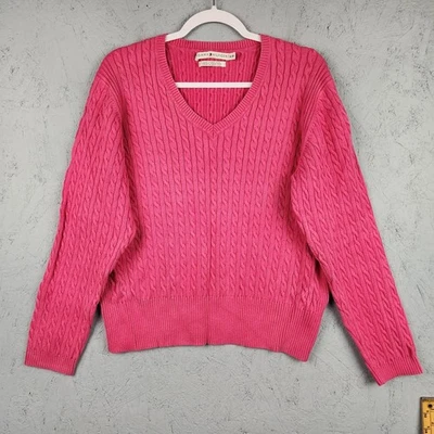 Suéter clásico Tommy Hilfiger vintage para mujer XL rosa tejido con cable cuello en V Foto 1 de 4