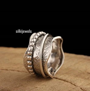 Boho Silver Ring, Wide Thumb Wide Band Ring ,Handmade Meditation Ring All Size - Picture 1 of 12