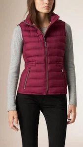 NWT Burberry Brit Cranstead Check Quilted Down Vest Puffer Gilet Garnet Pink - Picture 1 of 17