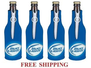 BUD LIGHT FOOTBALL 4 BEER BOTTLE SUIT COOLERS KOOZIE COOLIE HUGGIE BUDWEISER NEW - Picture 1 of 1