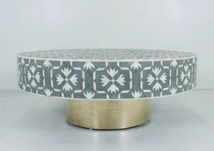 Handmade Round Wood Inlay Coffee Table Home Decor Inlay Living room Furniture - Picture 1 of 5