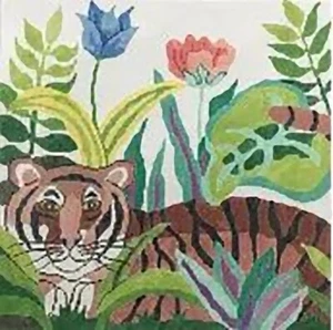 Needlepoint Handpainted Jean Smith Tiger Waiting 14x14 - Picture 1 of 1