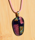 Quarters of Pink Green & Yellow Hand Crafted Fused Dichroic Glass Necklace 18"
