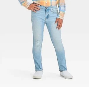 Boys' Ultimate Stretch Jeans Distressed Tapered - Cat & Jack Light Wash Size 4 - Picture 1 of 10