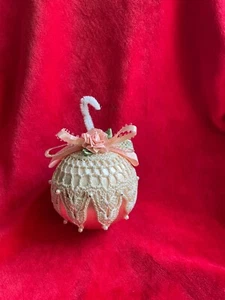 Vintage Satin Ball Beaded Crochet Lace Covered Christmas Ornament - Picture 1 of 11
