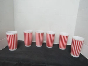 LOT OF 6 HAZEL ATLAS MILK GLASS RED CANDY STRIPE TUMBLERS - Picture 1 of 13